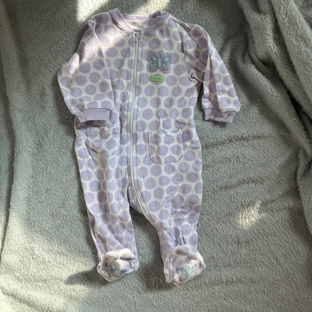 Carter's Purple Polka Dot One Piece Baby Pajamas w/ Zip Front Sz 6 mos